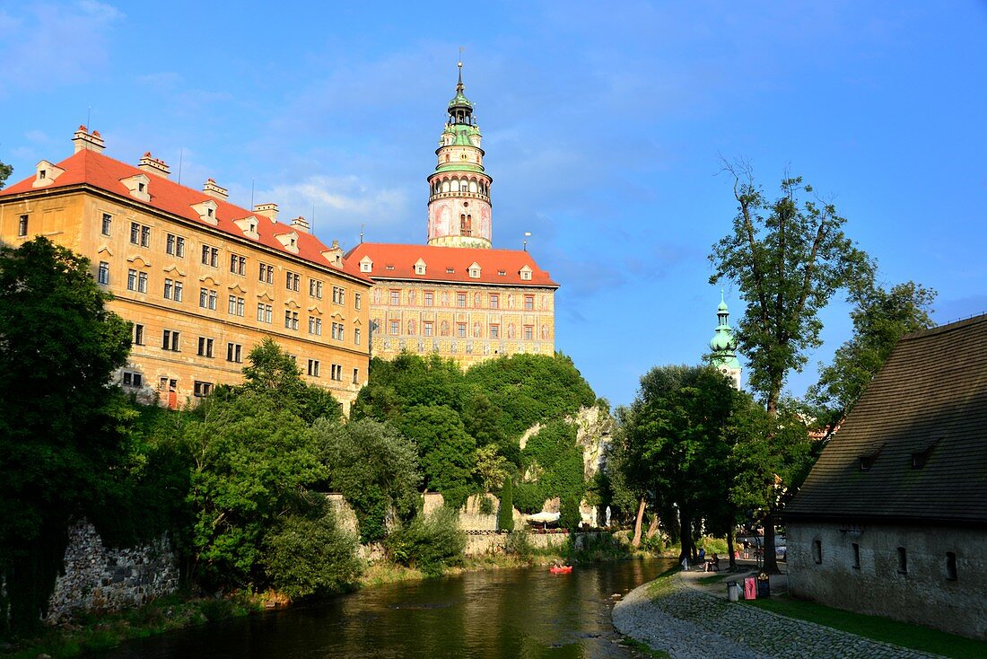 on the Vltava river with a castle, Krumau on the Vltava river, South Bohemia, Czech Republic