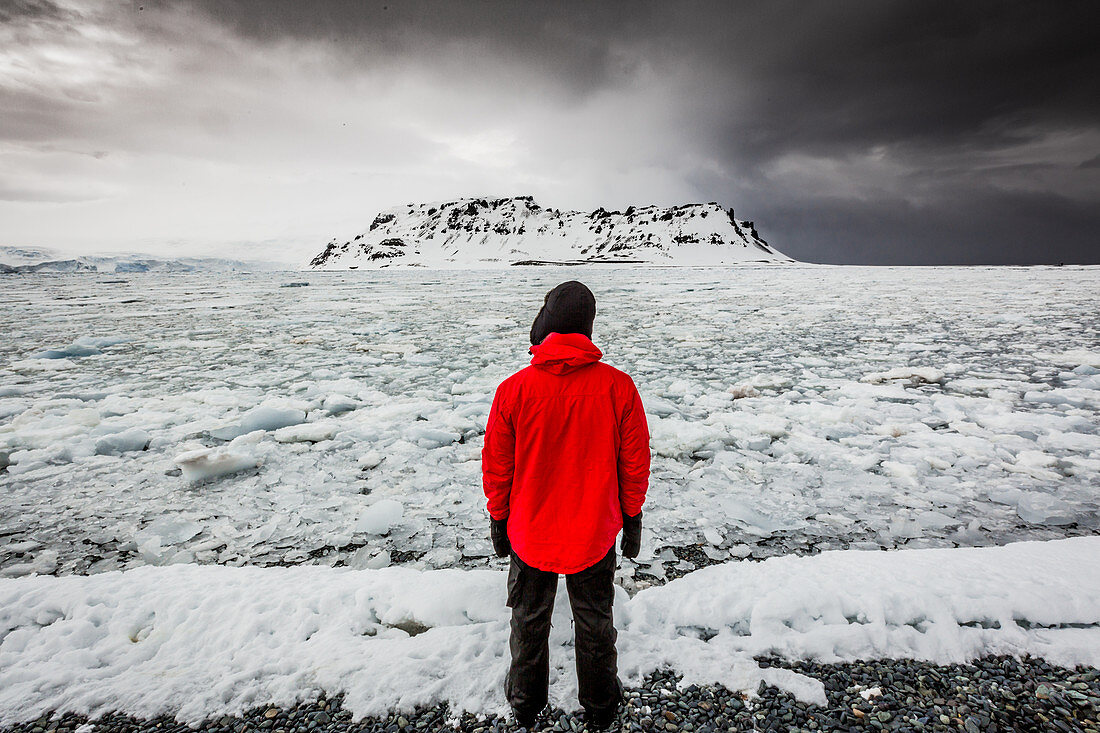 Taking in the view of glaciers in Granite Bay, on mainland Antarctica, Polar Regions