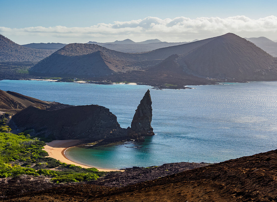 Pinnacle Rock, elevated view, Bartolome Island, Galapagos, UNESCO World Heritage Site, Ecuador, South America