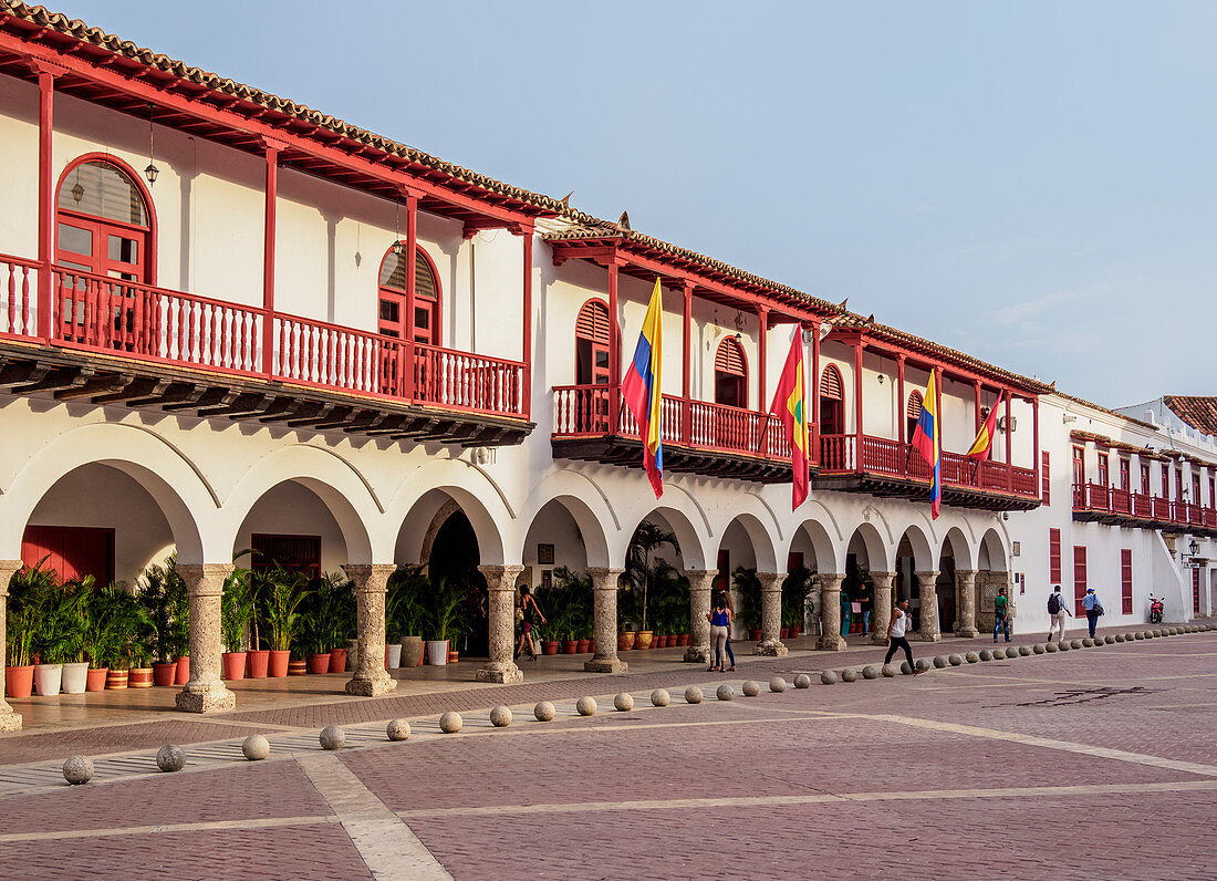 Town Hall, Plaza de la Aduana, Old Town, Cartagena, Bolivar Department, Colombia, South America