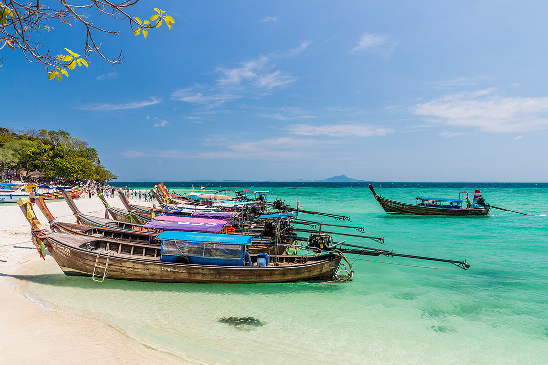 Long tail boats on Tup Island in Ao Nang, Krabi, Thailand, Southeast Asia, Asia