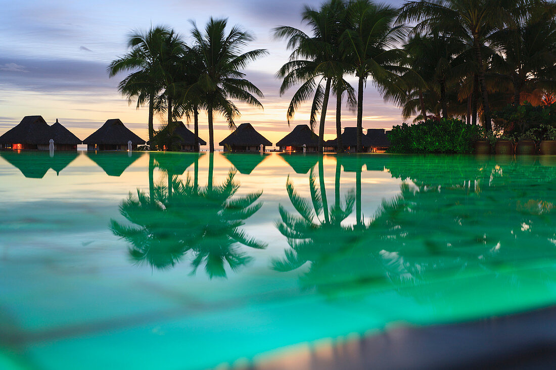 Palm trees and tropical resort, Bora Bora, French Polynesia