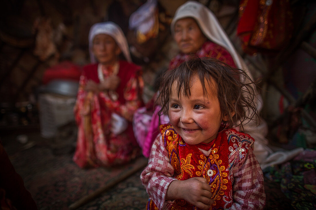 Kyrgyz girl in yurt, Afghanistan, Asia