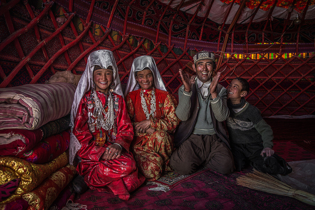 Kyrgyz family in yurt, Afghanistan, Asia