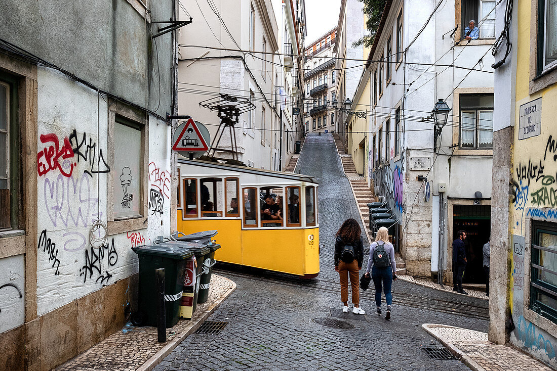 View of the carriage of the Elevador da Bica, Rua da Bica de Duarte Belo, Lisbon, Portugal