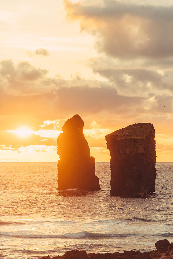 Sunset on San Miguel in Mosteiros, Azores, Portugal, Europe, Atlantic,