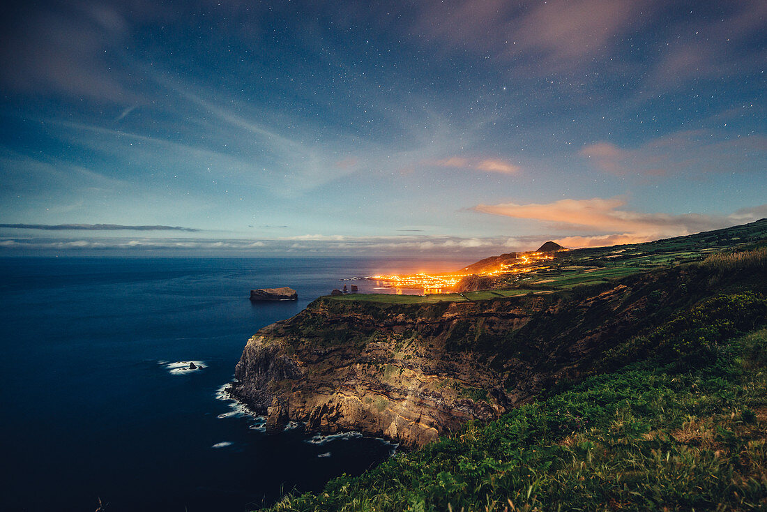 Küste bei Nacht auf den Azoren, Sao Miguel, Azoren, Portugal, Atlantik, Atlantischer Ozean, Europa