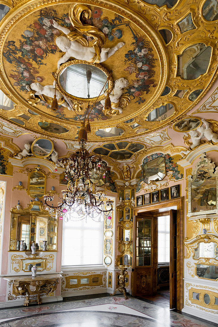 Barocker Innenraum, Spiegelkabinett, Schloss Favorite, Rastatt, Schwarzwald, Baden-Württemberg, Deutschland
