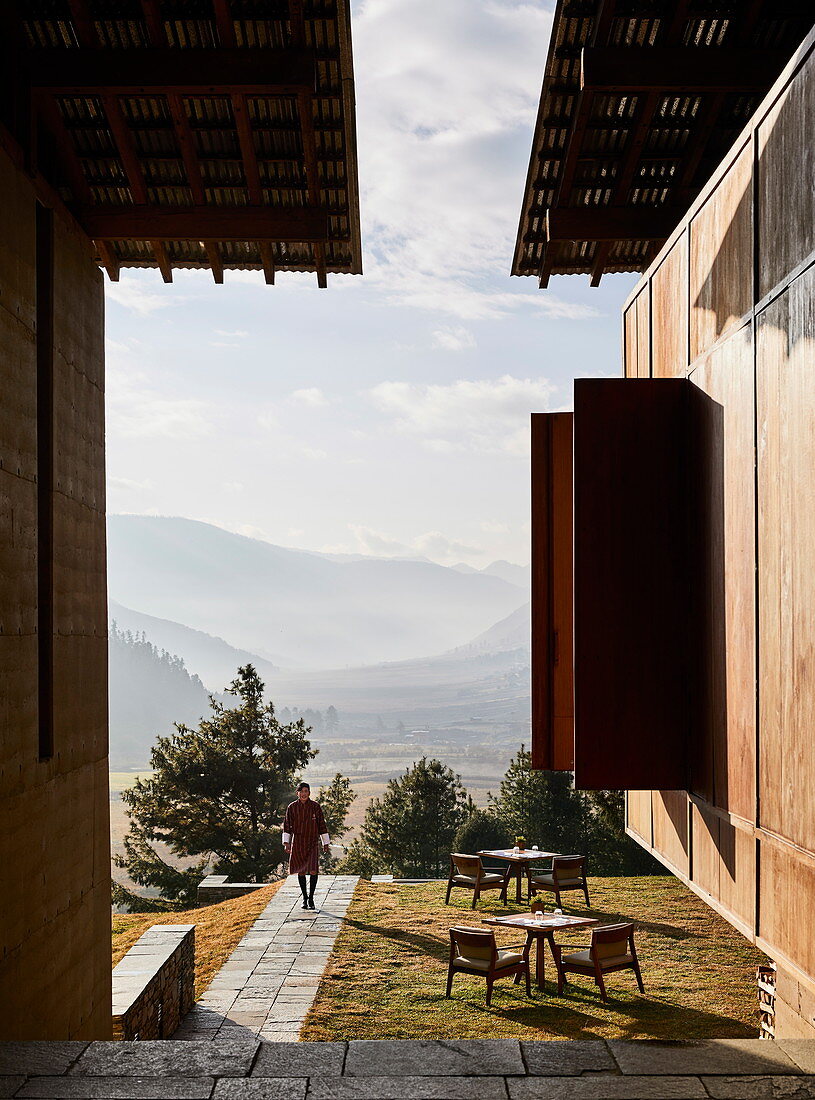 Blick auf das Phobjikha-Tal von Amankora aus, Bhutan