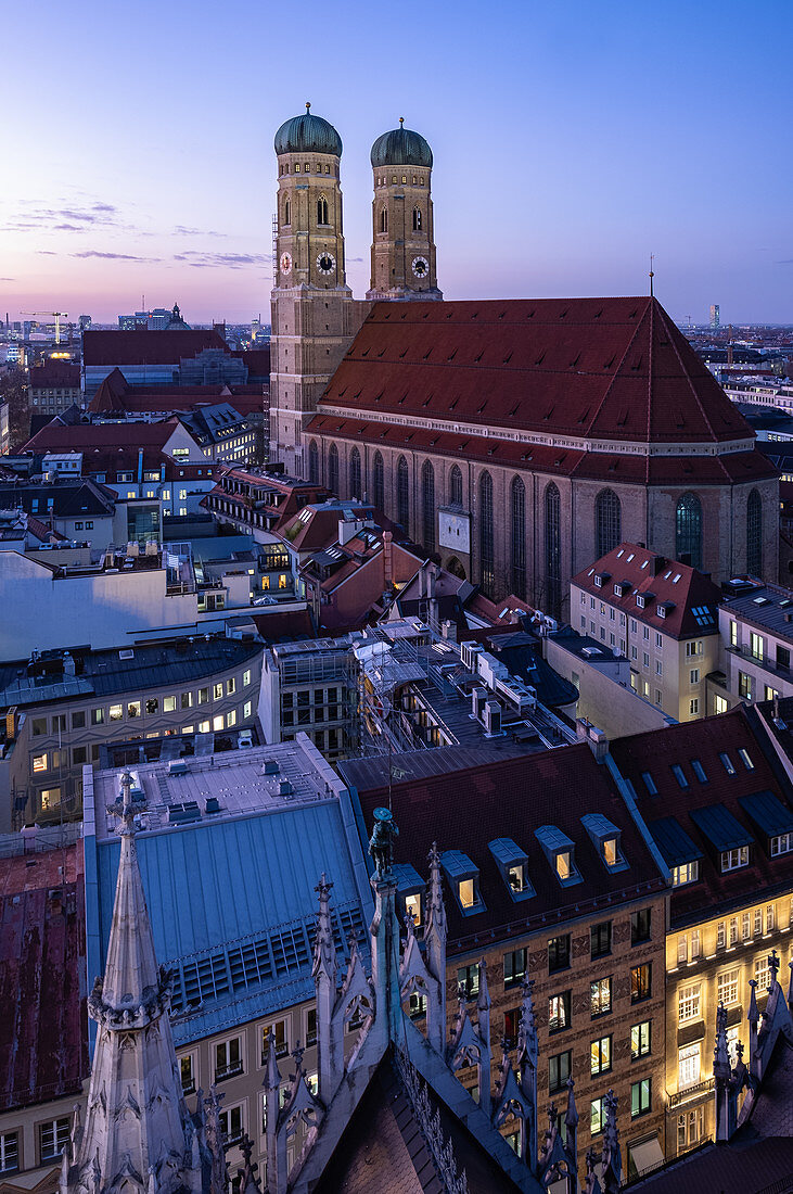 View of the Frauenkirche from the town hall tower, new town hall, Munich, Bavaria, Germany
