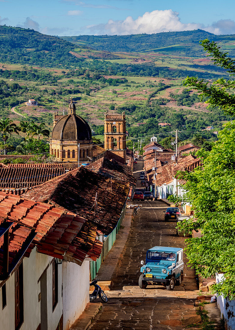 Blick in Richtung Kathedrale La Inmaculada Concepcion, Barichara, Santander Department, Kolumbien, Südamerika