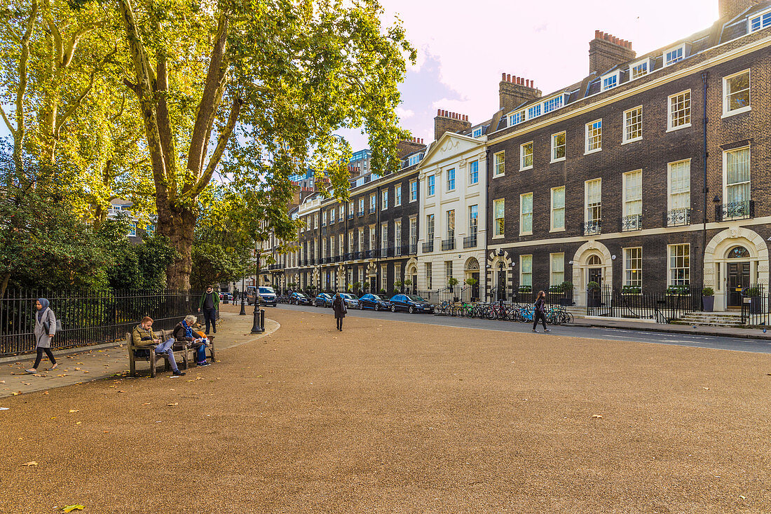 The beautiful Georgian architecture in Bedford Square in Bloomsbury, London, England, United Kingdom, Europe