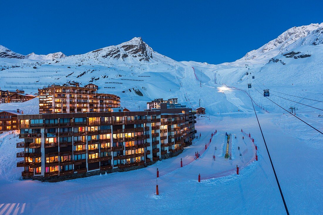 Seilbahnen von Peclet, Skigebiet Les Trois Vallees (Die drei Täler), Val Thorens, Vallee des Belleville, Vanoise-Massiv, Savoyen, Frankreich