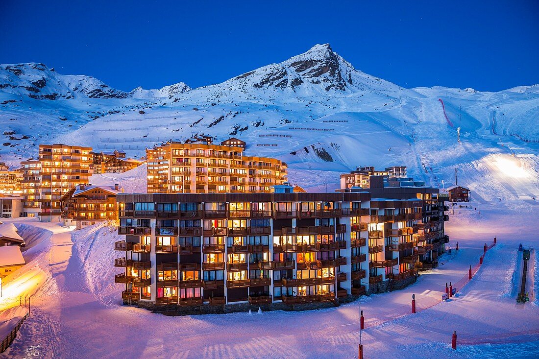 Skigebiet Les Trois Vallees (Die drei Täler), Val Thorens, Vallee des Belleville, Vanoise-Massiv, Savoyen, Frankreich