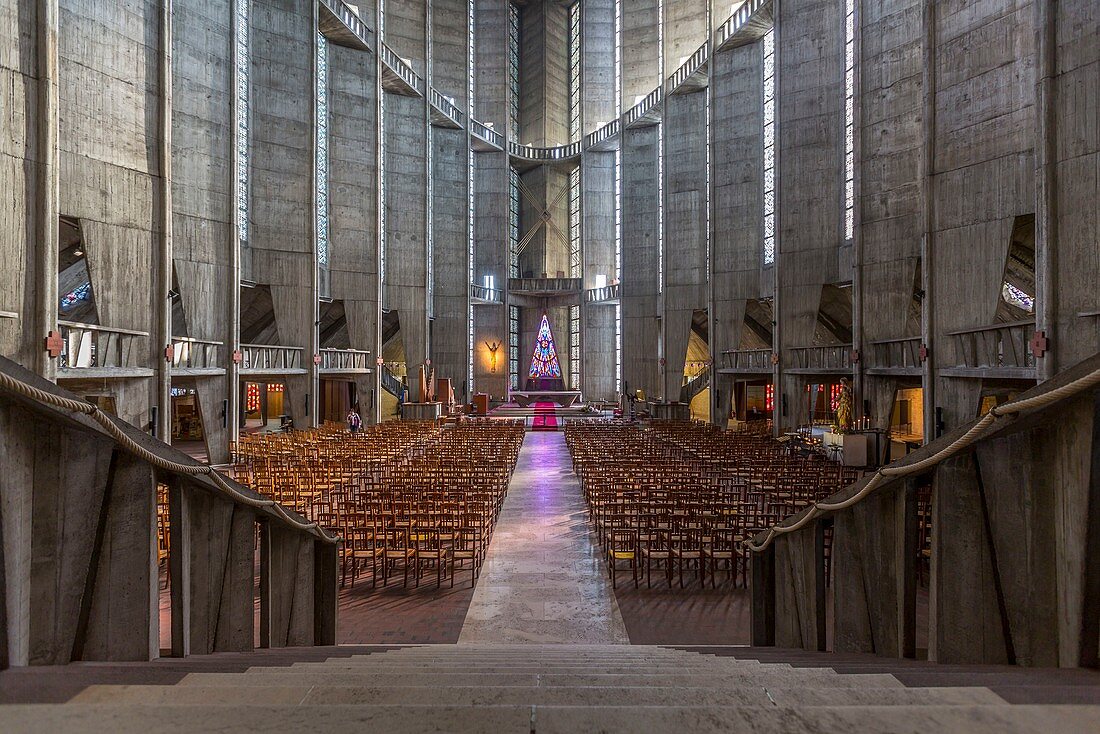 France, Charente Maritime, Royan, central nave of Notre Dame built in 1958 by architects Gillet and Laffaille