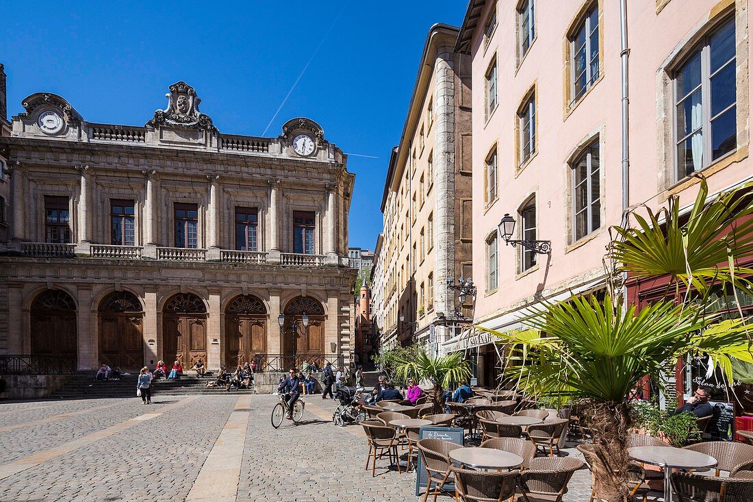 Frankreich, Rhône, Lyon, historische Stätte, die von der UNESCO zum Weltkulturerbe erklärt wurde, Vieux Lyon (Altstadt), Place du Change und Montee du Change