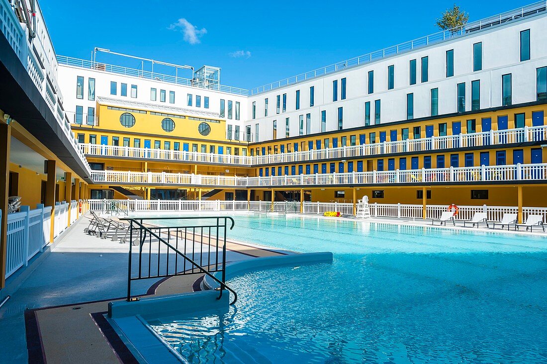 France, Paris, Hotel Molitor swimming pool, opening in May 2014, listed as historical monument, Art Deco, outdoor pool