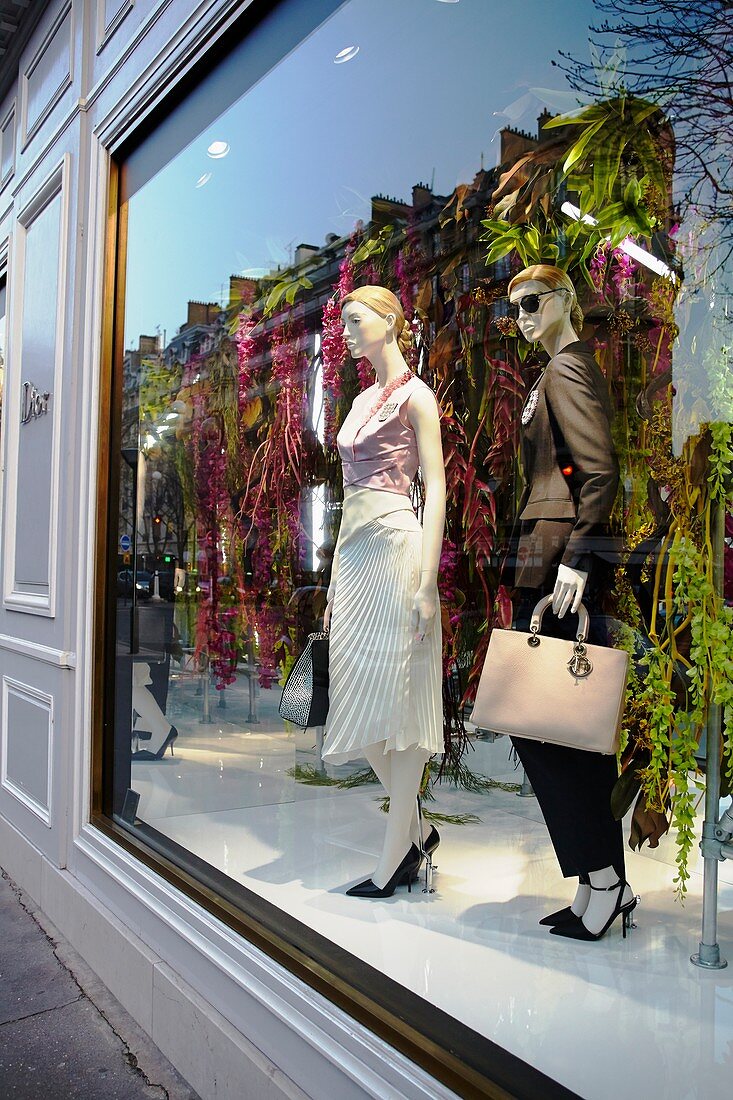 France, Paris, Luxury shops on Montaigne Avenue, Dior