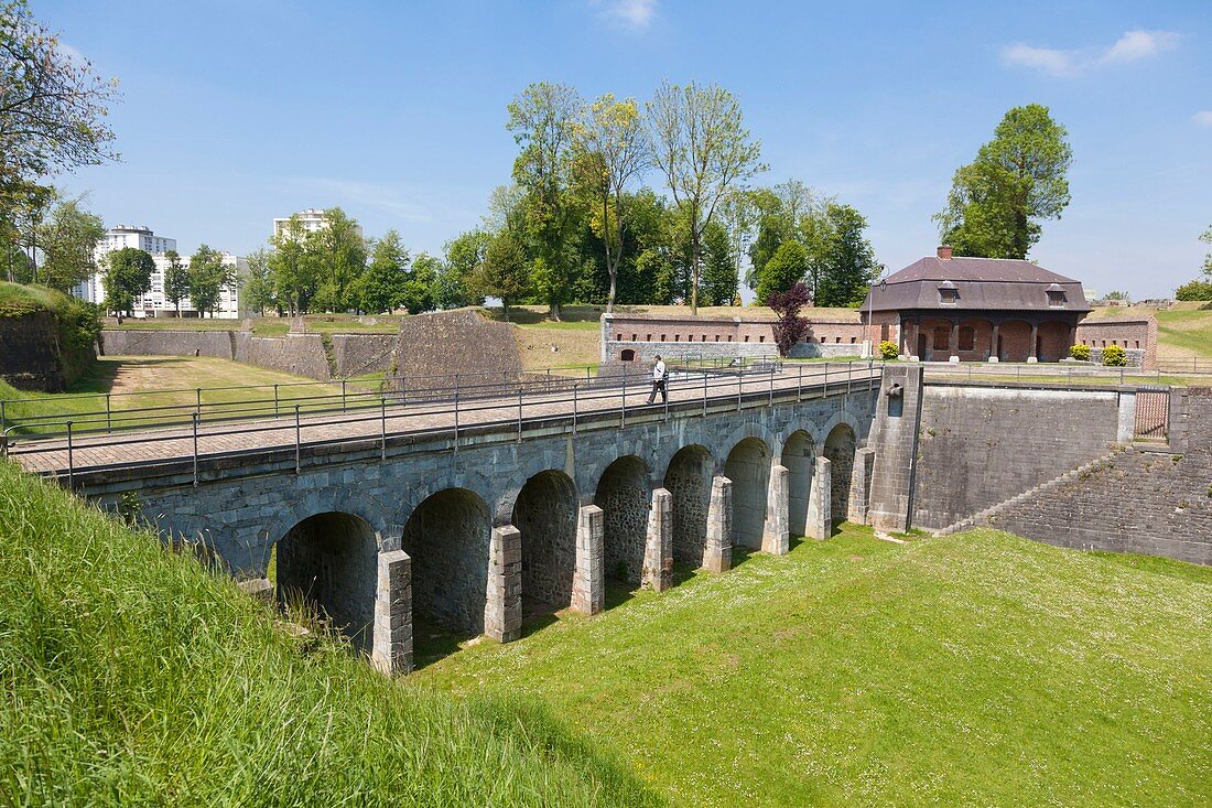 France, Nord, Maubeuge, bridge toward the guard and fortifications built by Vauban in 1682