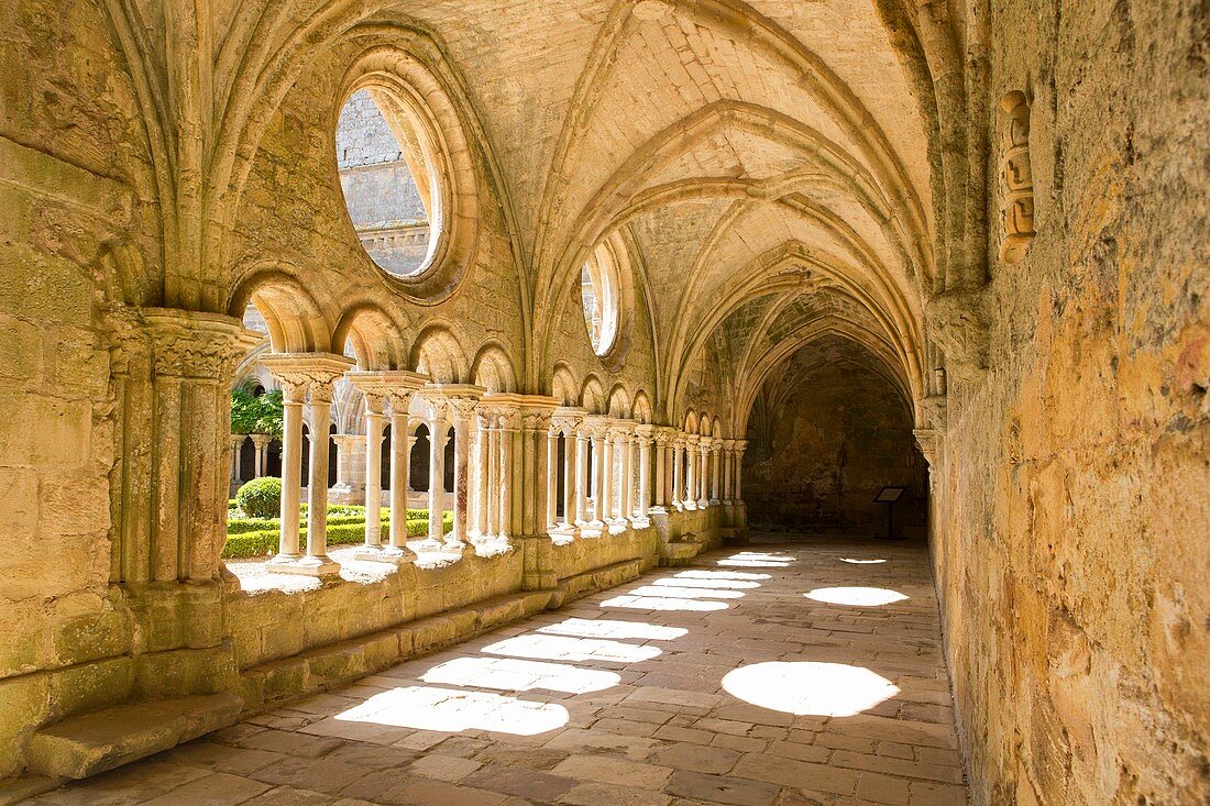 France, Aude, gallery of the cloister of Sainte Marie de Fontfroide cistercian abbey