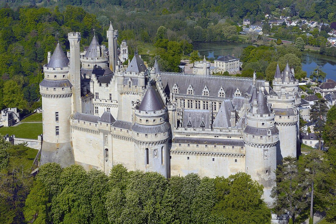 France, Oise, Pierrefonds, the castle (aerial view)