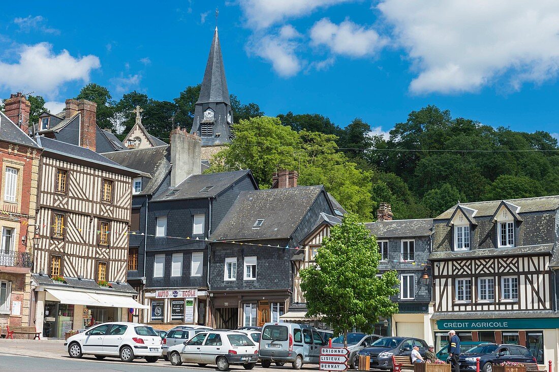 France, Eure, Cormeilles, General de Gaulle square and church Sainte Croix