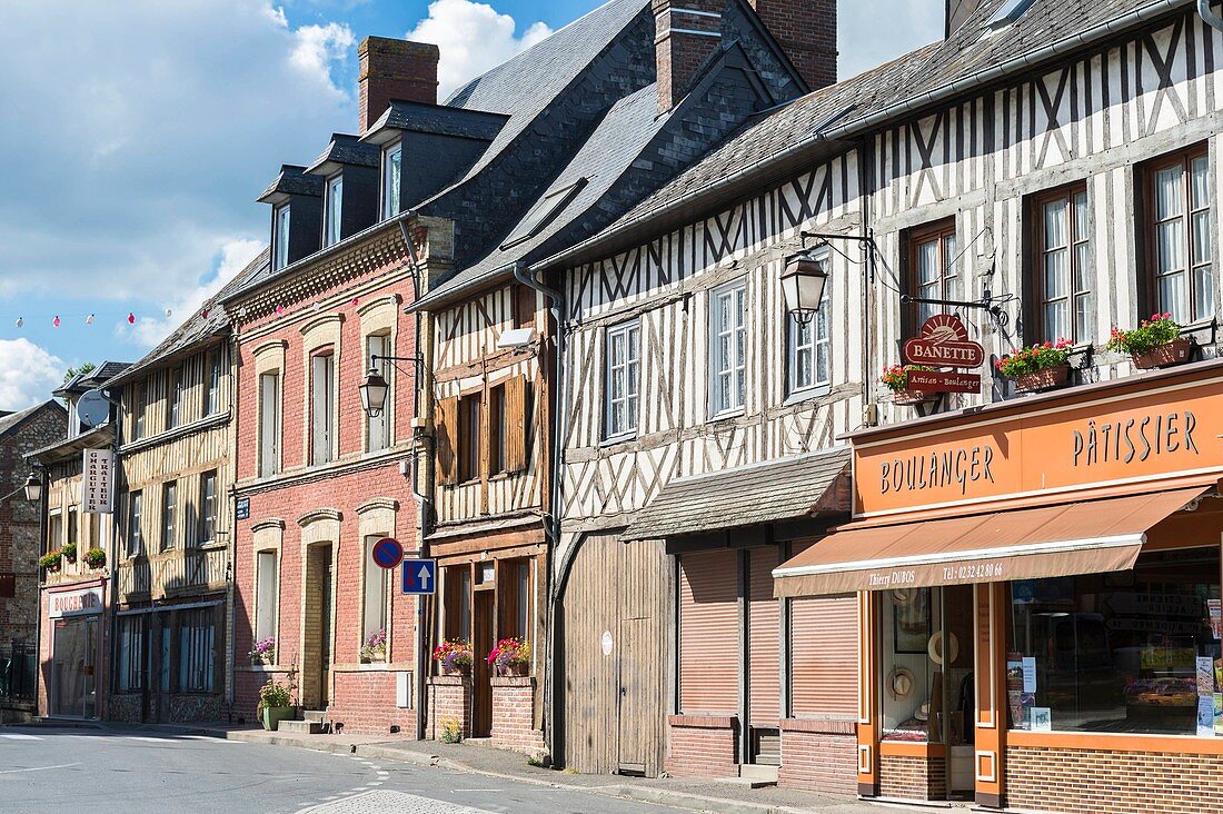 France, Eure, Saint Georges du Vievre, typical timbered houses