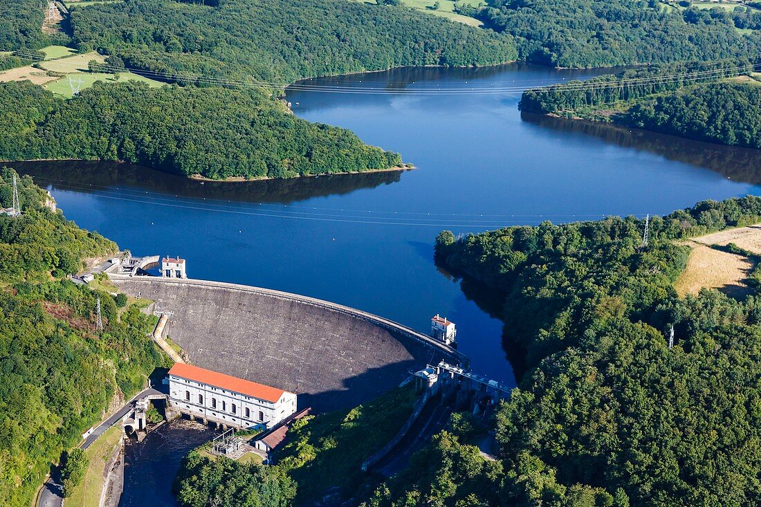 France, Indre, Cuzion, Eguzon dam (aerial view)