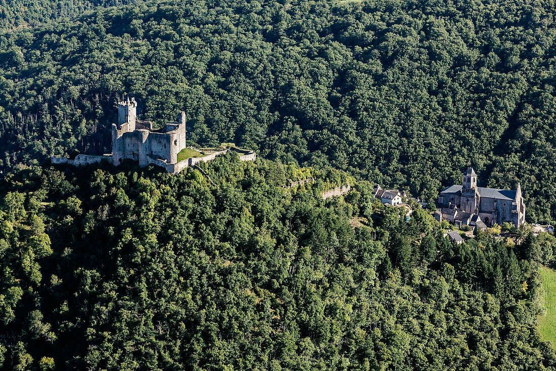 France, Aveyron, Najac, labelled Les Plus Beaux Villages de France (The Most beautiful Villages of France) (aerial view)