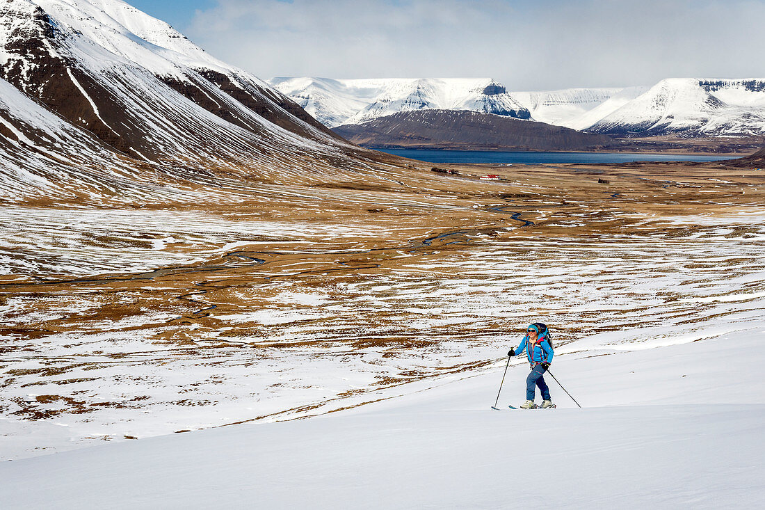 Ascent with touring skis to Breiðhorn, Westfjords, Iceland