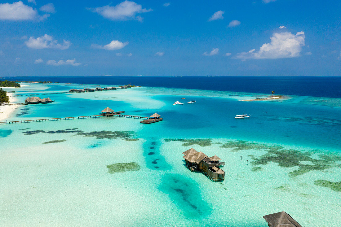 Luftaufnahme der Ferieninsel Lankanfushi, Nord Male Atoll, Indischer Ozean, Malediven