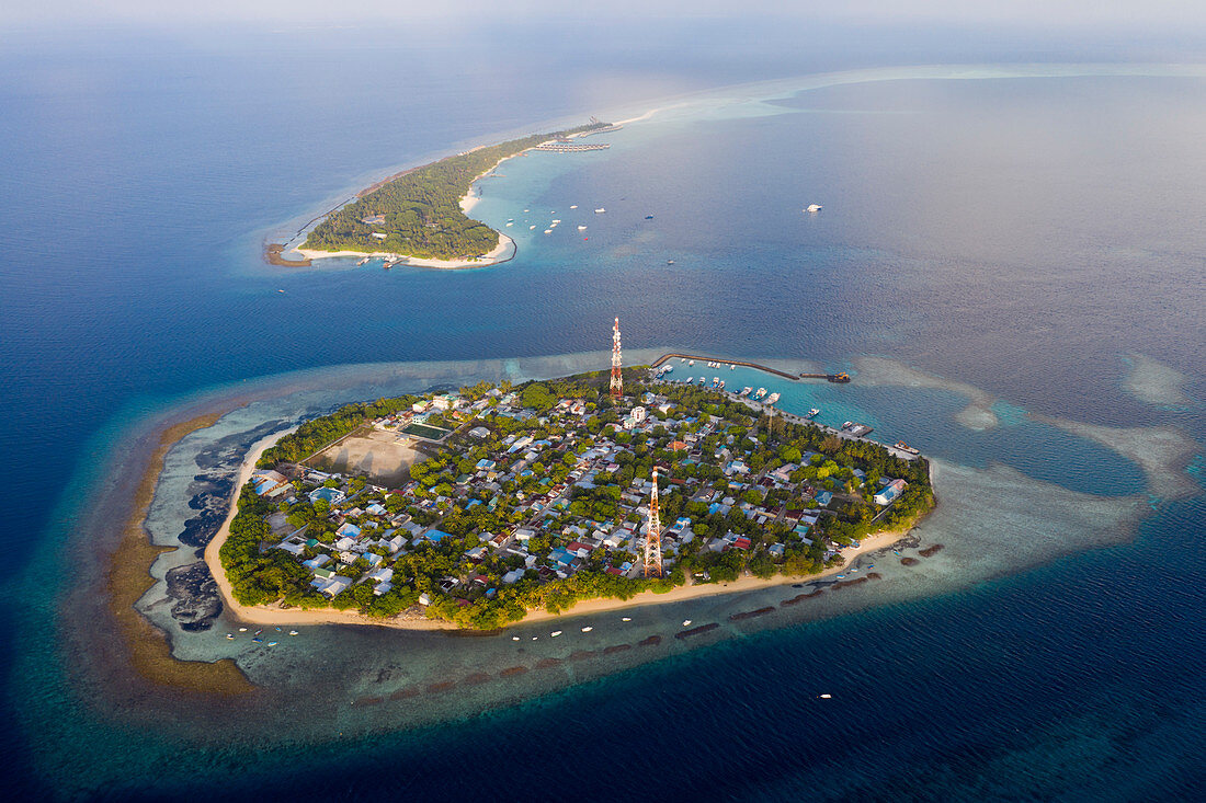 Einheimischeninsel Rasdhoo und Touristeninsel Kuramathi, Rasdhoo Atoll, Indischer Ozean, Malediven