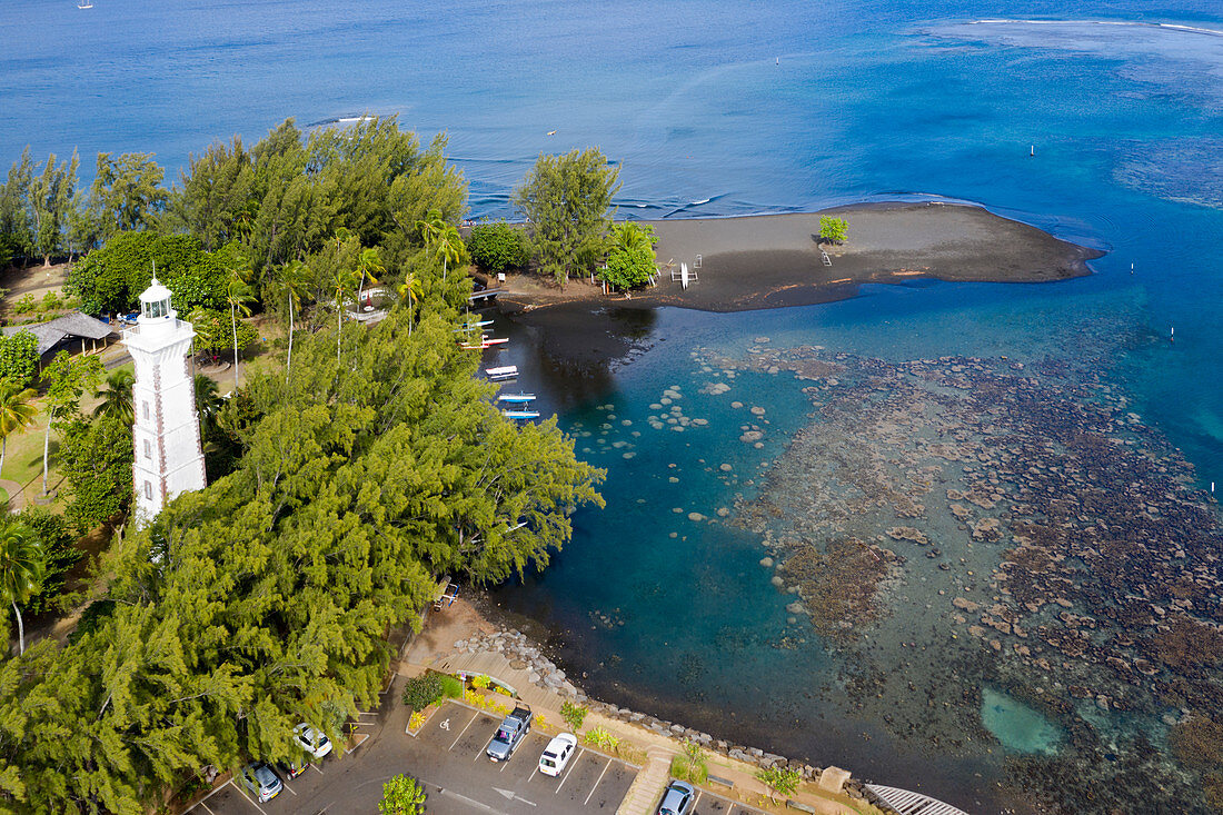 Aerial view of Point Venus, Tahiti, French Polynesia