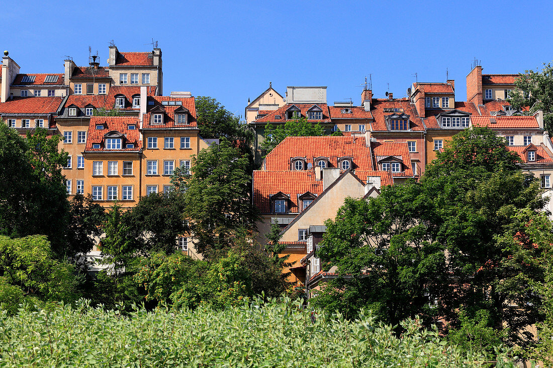 Old town view from the bank of the river Vistula, Warsaw, Mazovia region, Poland, Europe