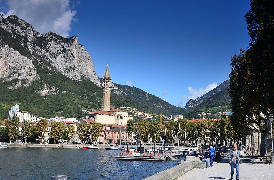 on the waterfront promenade of Lecco on the east side, Lake Como, Lombardy, Italy