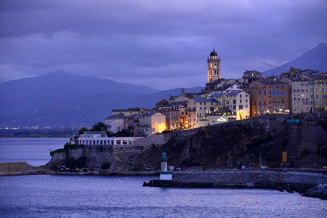 Evening view from the ferry of the Terra Nova from Bastia, Corsica, France