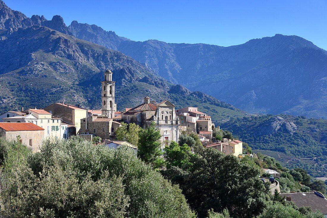 Mountain village of Montemaggiore in the Balagne region, northern Corsica, France