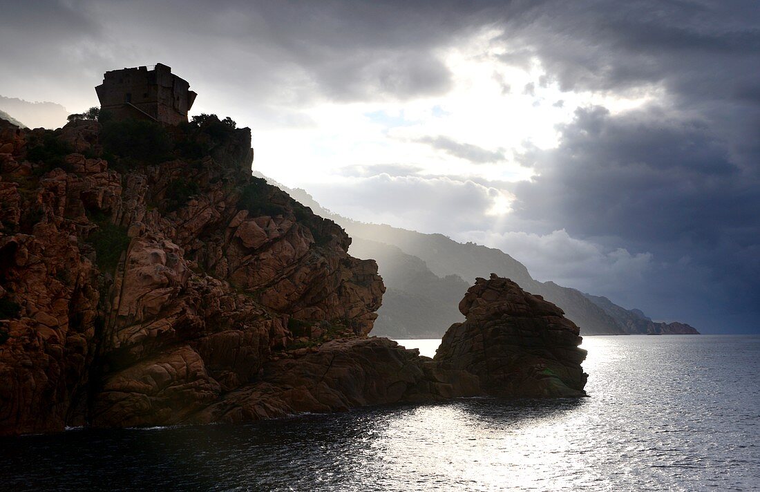 Sunset at Porto on the Gulf of Porto, western Corsica, France