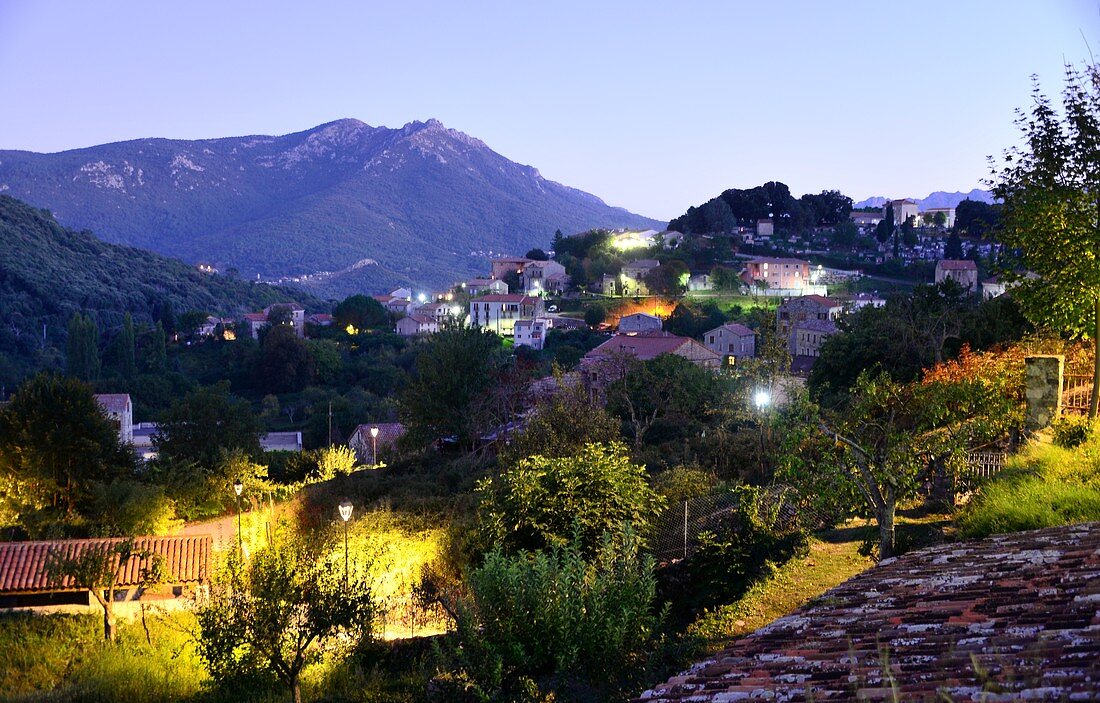 Evening in the mountain village of Levie in Alta Rocca, southern Corsica, France