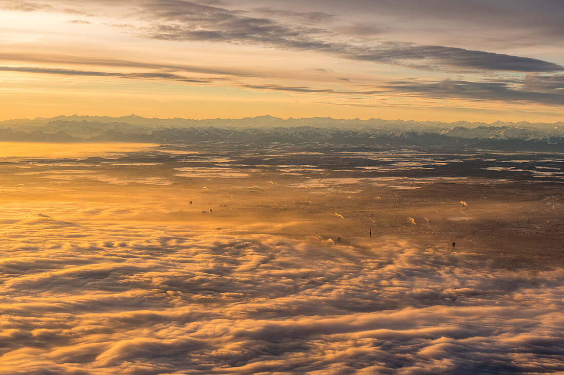 Early in the morning over Munich, Bavaria, Germany