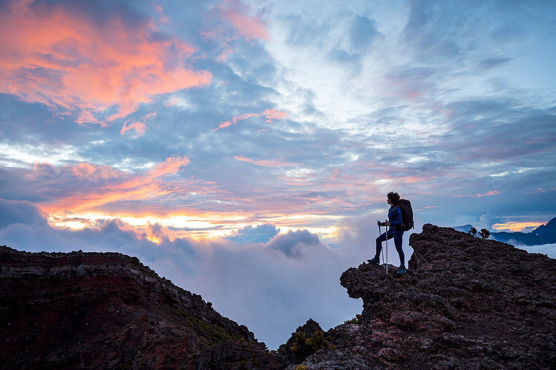 Trekking on the tropical island of Reunion in the Indian Ocean, which is part of France