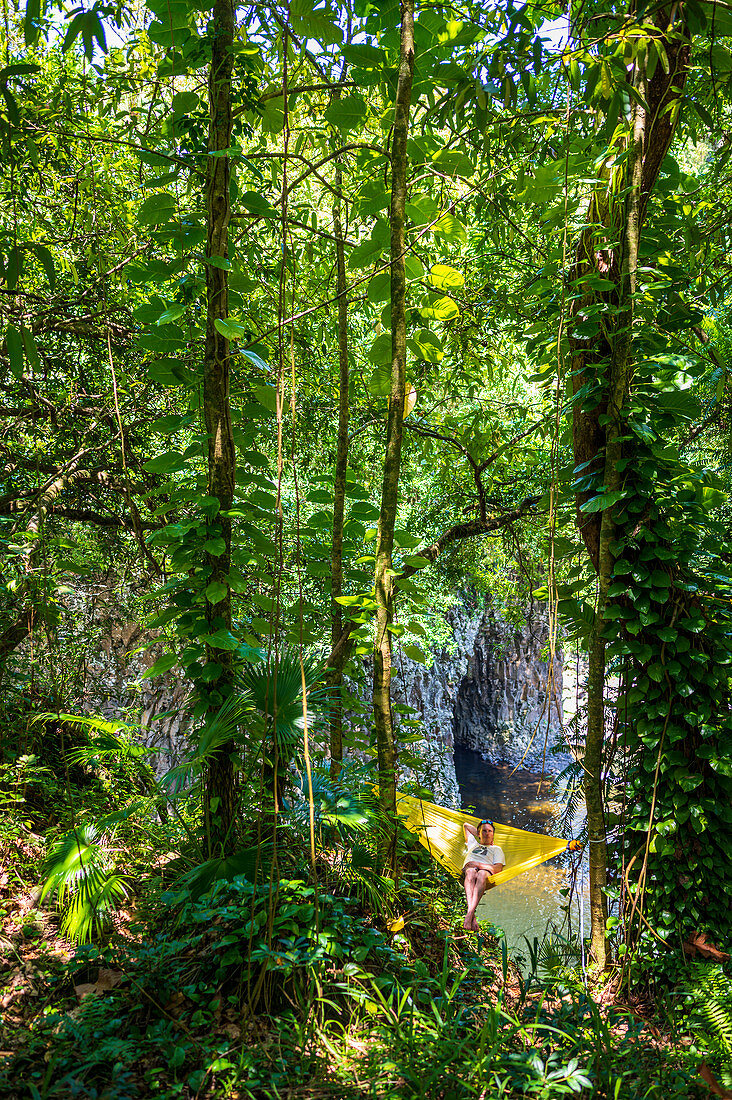 Trekking on the tropical island of Reunion in the Indian Ocean, which is part of France