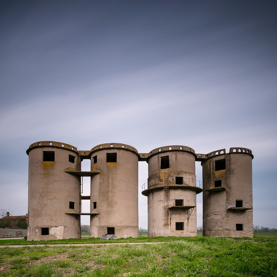 Old concrete grain silos, Drizzona, Province of Cremona, Italy