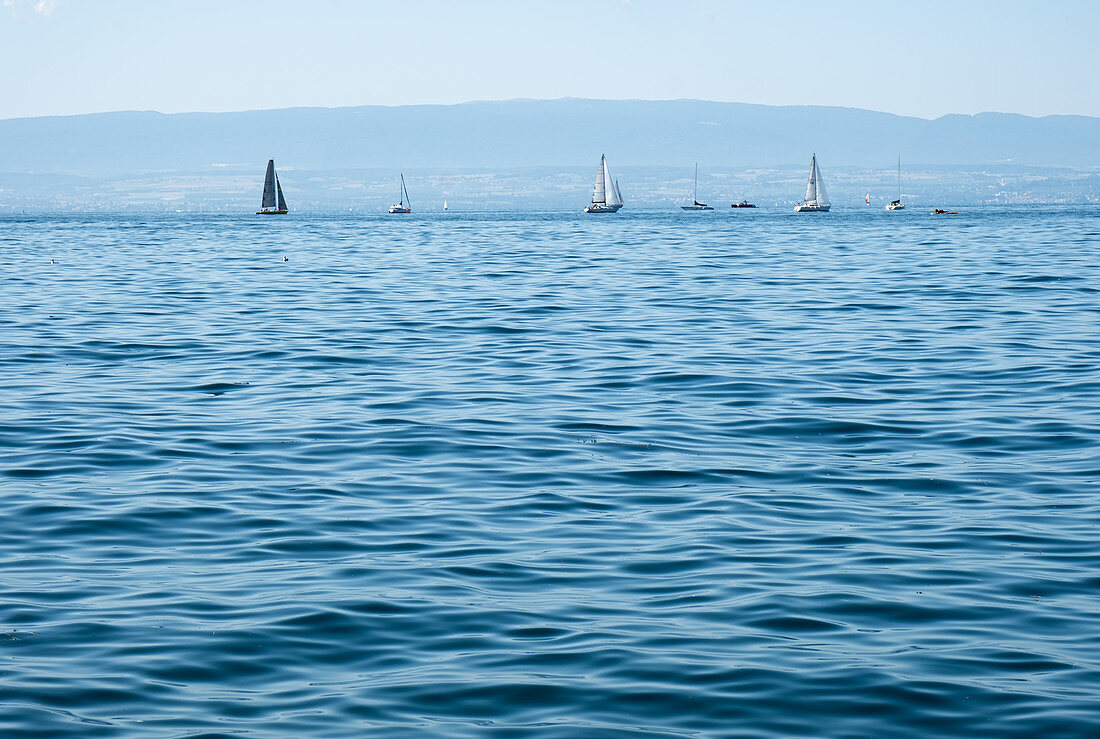 View of Lake Geneva, Ã ‰ vian-les-Bains, France; Europe