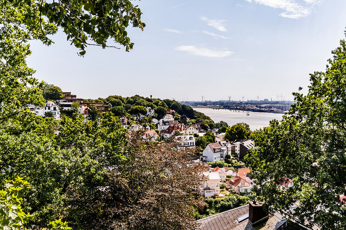 View of the Blankenese stair district and the Elbe, Hamburg, Northern Germany, Germany