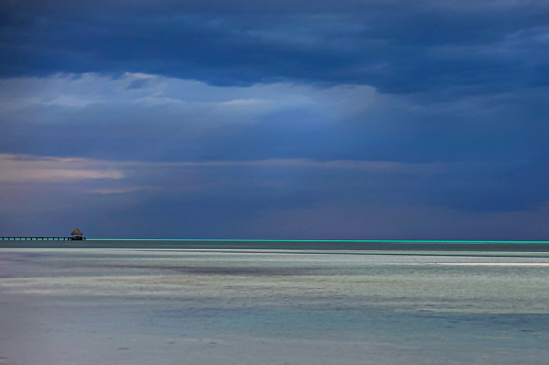 Beach panorama on a thunderstorm evening in Cayoguillermo, Jardines del Rey, Cuba, Caribbean.