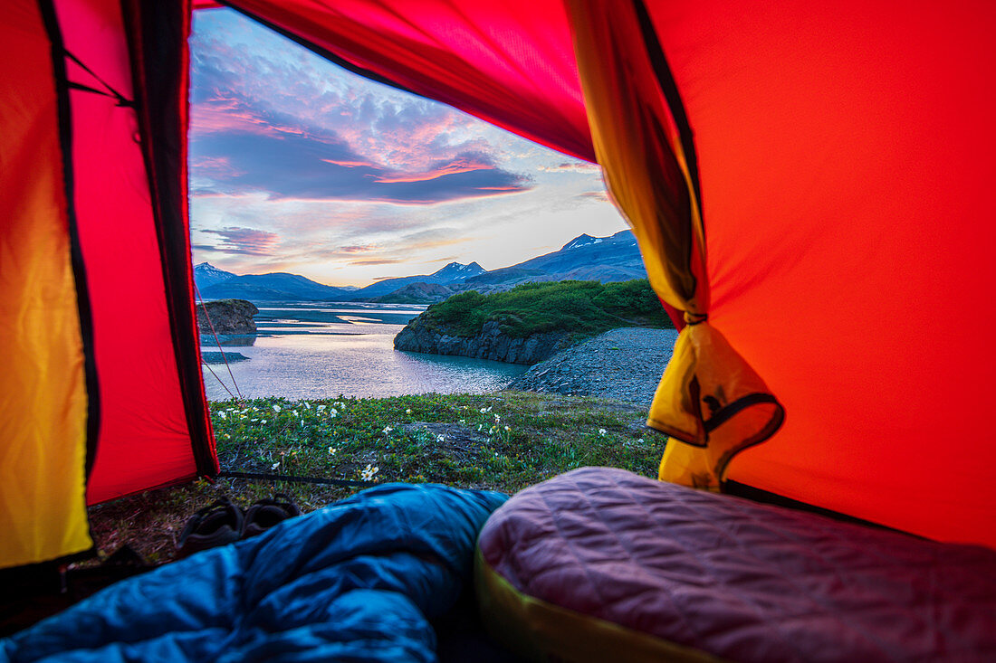 Iceland, road trip, midsummer night, camping, tent, midnight, view, room with a view