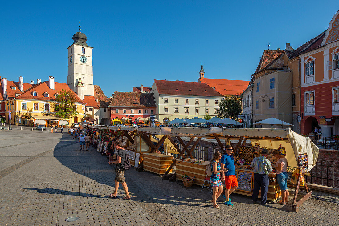 Piata Mica mit Rathausturm, Sibiu, Transsylvanien, Rumänien