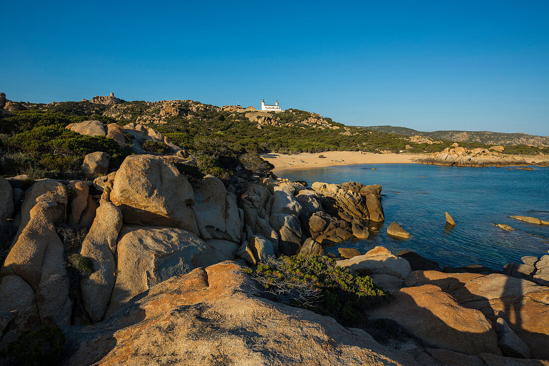 Lighthouse on the south coast of Corsica, Fanali di Senetosa, near Sartène, Corse-du-Sud, Corsica, France