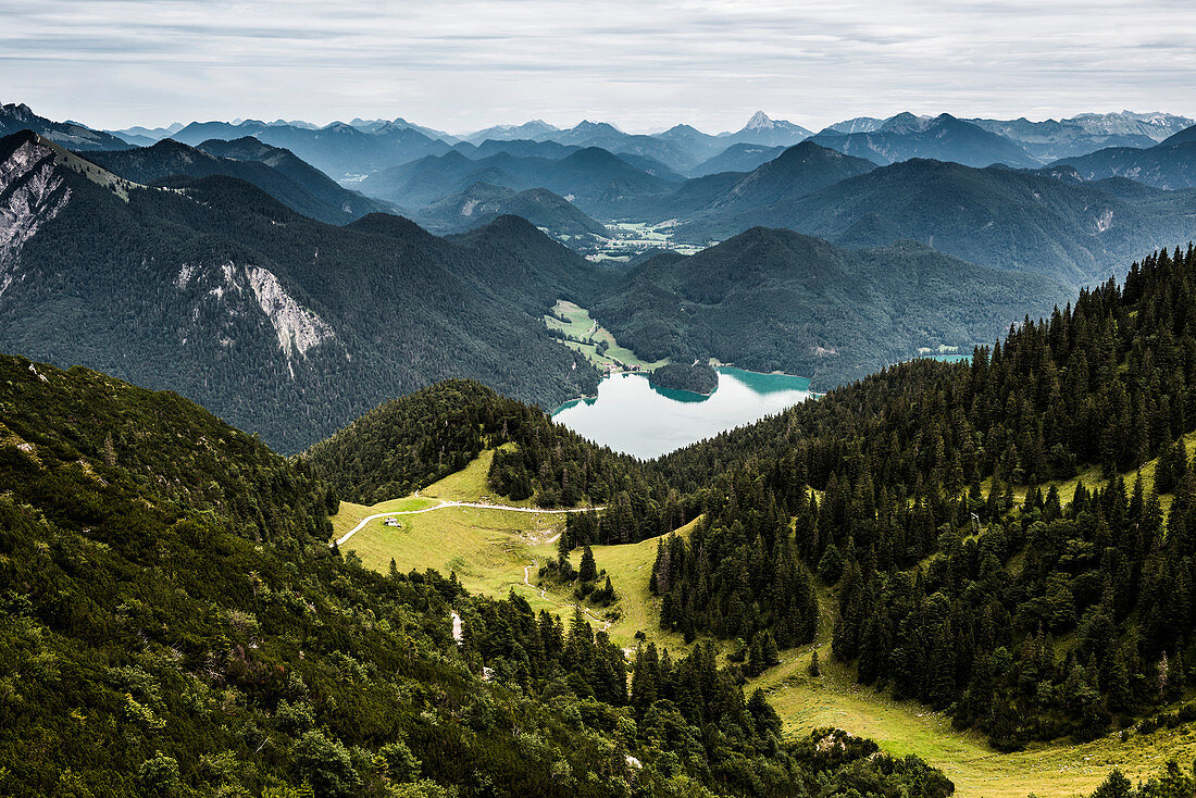 Bergpanorama, Ausblick vom Herzogstand, Alpen, Oberbayern, Bayern, Deutschland